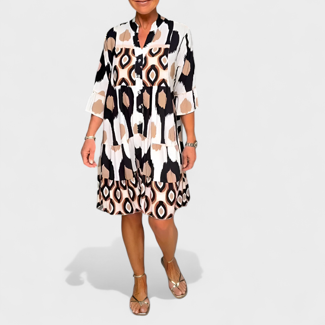 Jorvane - Robe femme ample imprimé géométrique col V manches