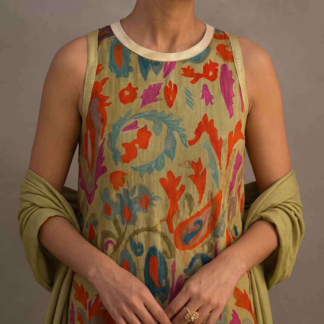 Dorynna - Ensemble femme robe longue imprimée avec gilet coordonné