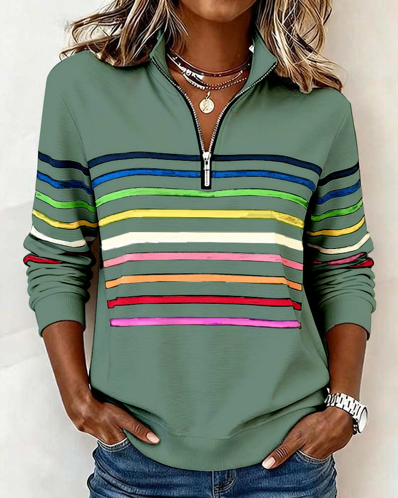 Isavelline - Sweat Zippé Décontracté à Rayures Colorées