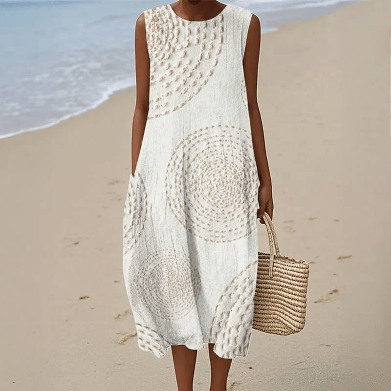 Tazira - Robe Femme Été Fluide Imprimé Artistique Sans Manches Confort Léger