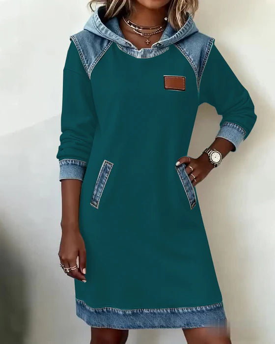 Lunariae - Robe casual à capuche style contrasté