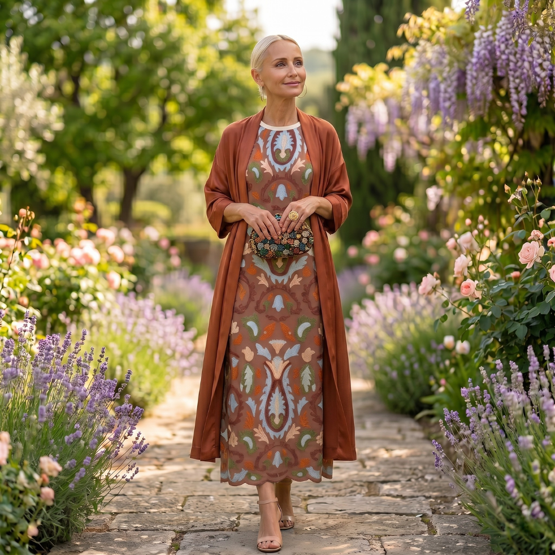 Dorynna - Ensemble femme robe longue imprimée avec gilet coordonné