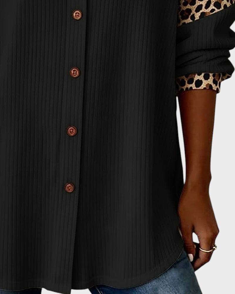 Oralynesse - Chemise Boutonnée Bicolore à Détails Léopard