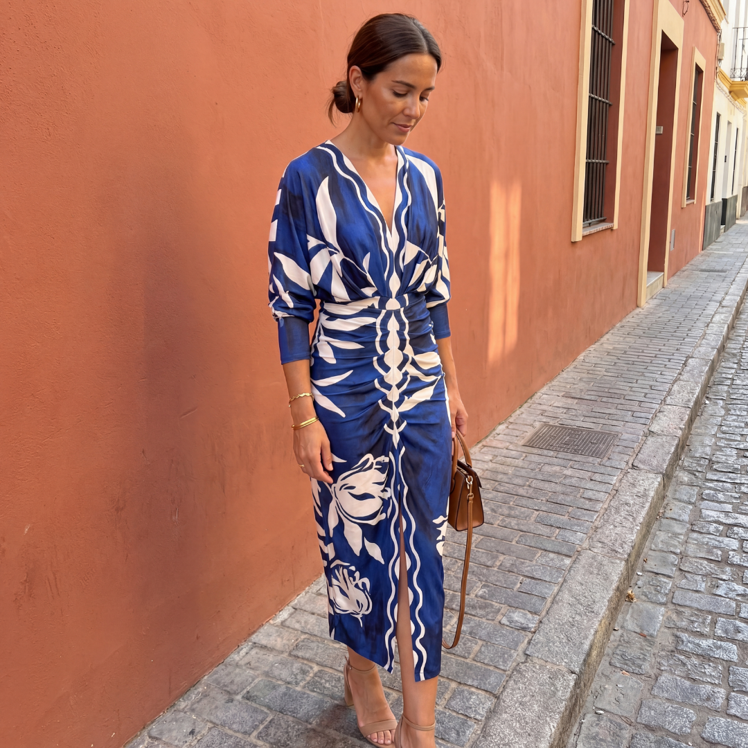 Isadora - Robe Maxi Femme Fluide Décolleté V Coupe Croisée Taille Ajustée Élégante