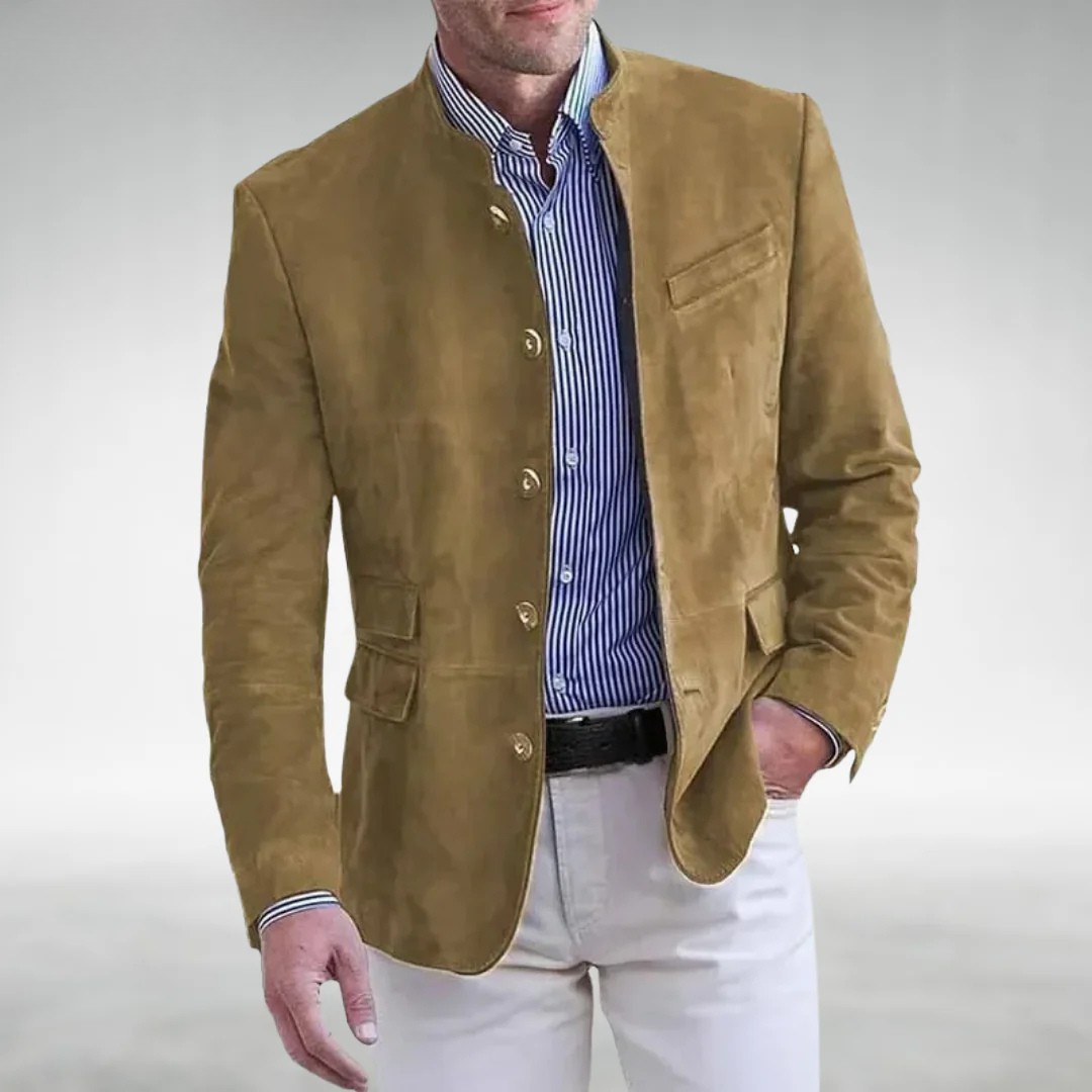 Jonathan - Men's faux suede jacket with stylish stand-up collar