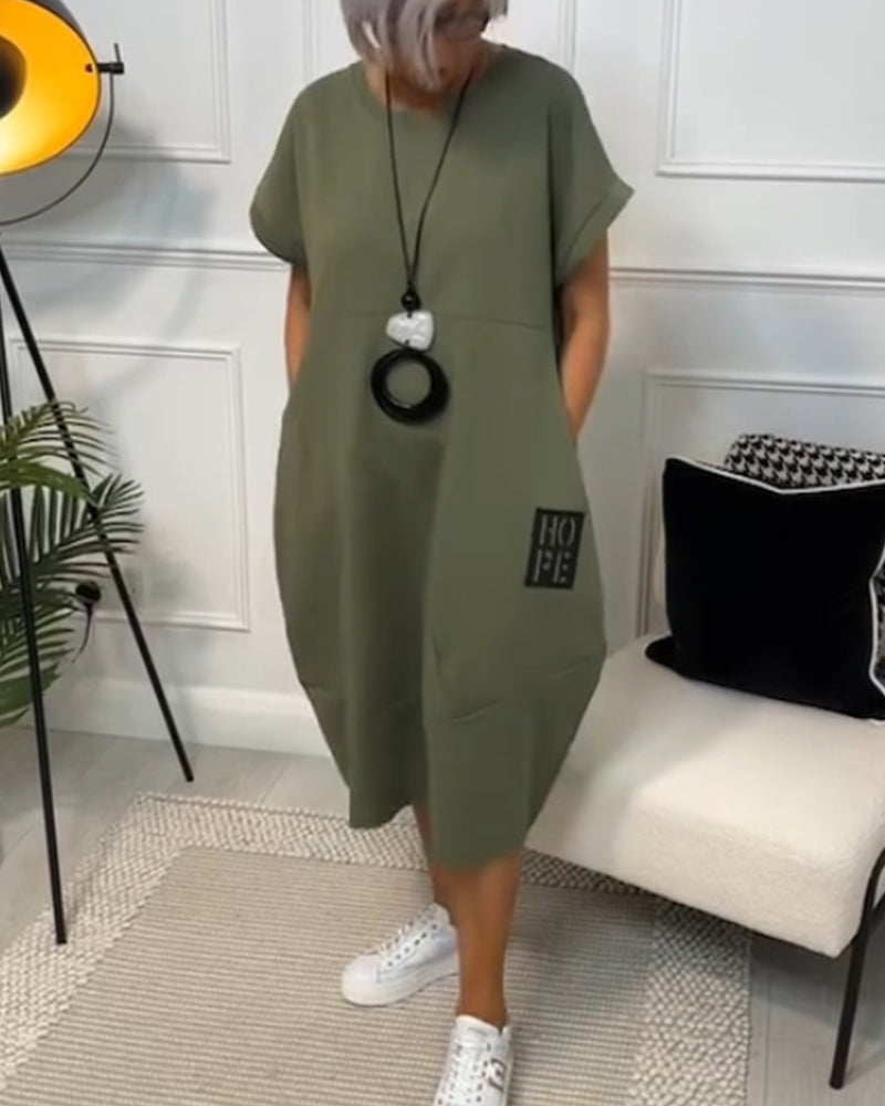 Marie - Robe Décontractée à Manches Courtes avec Imprimé Lettre pour Femme