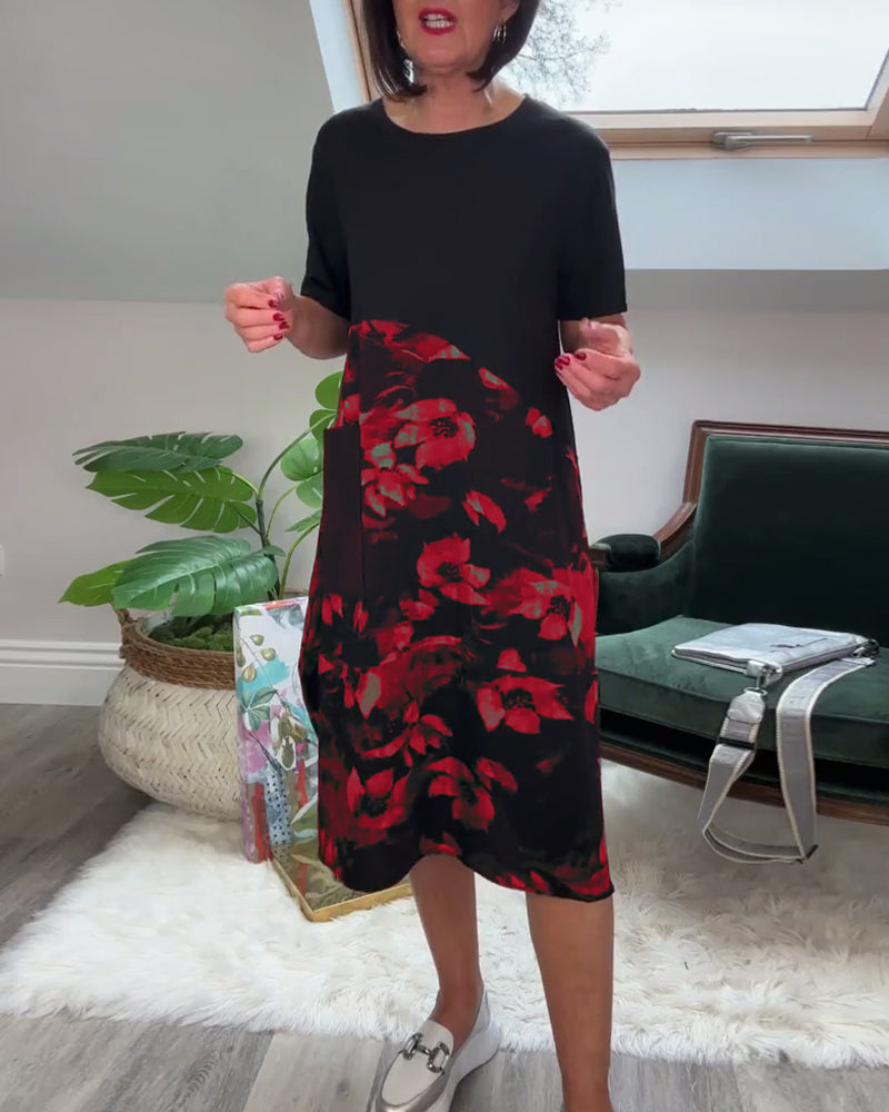 Fien - Robe Décontractée Patchwork à Imprimé Fleuri