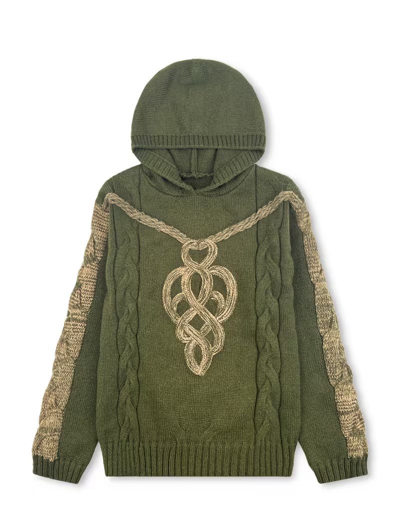 Helmira - Pull Tricoté à Capuche Motif Tressé