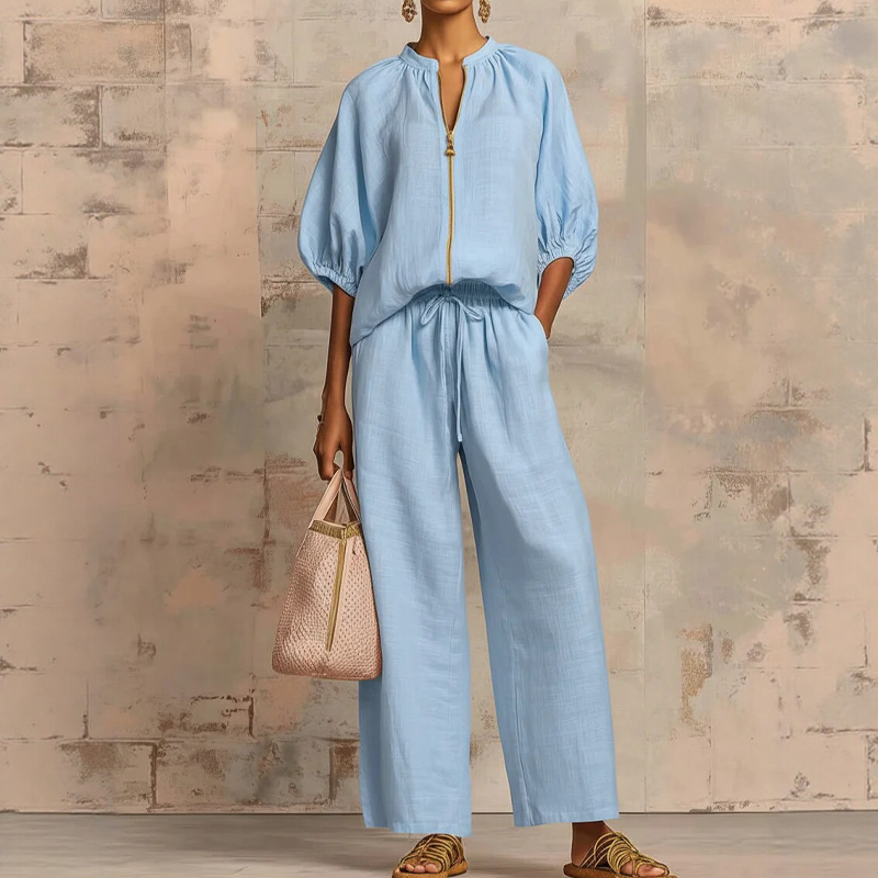 Calyndra - Ensemble femme deux pièces uni avec haut zippé et pantalon large
