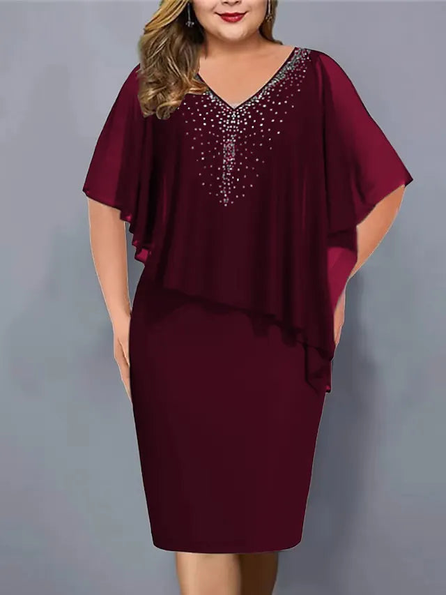 Lorenne - Robe cape femme avec strass et superposition en mousseline