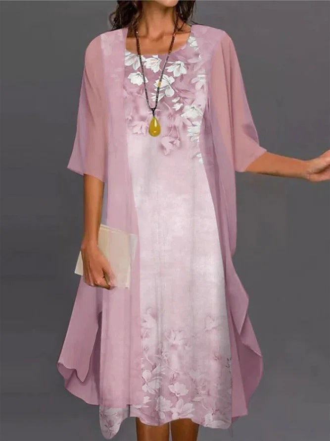 Nesoria - Ensemble robe femme deux pièces à imprimé floral style élégant