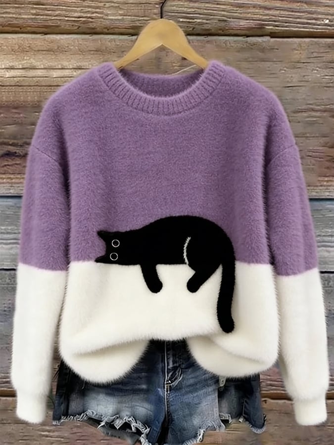 Lunivienne - Pull Doux Motif Chat
