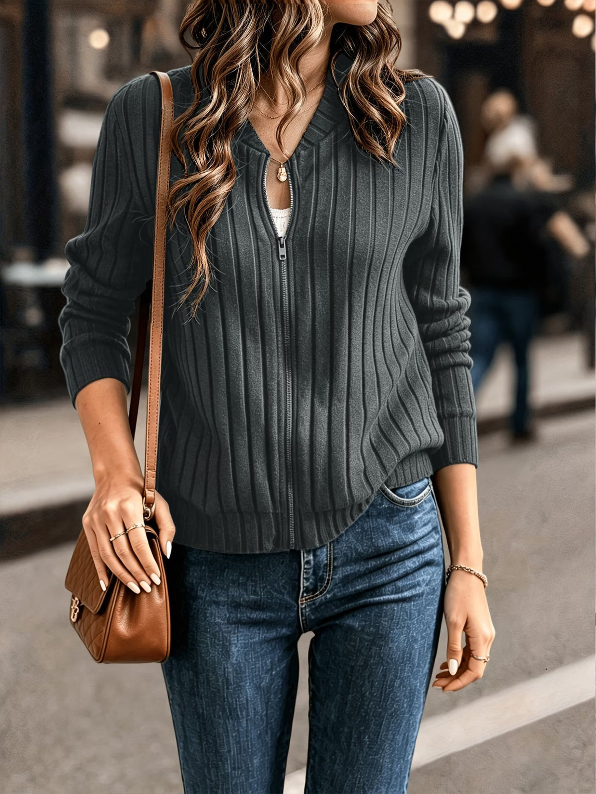 Coby - Veste femme côtelé avec fermeture zippée