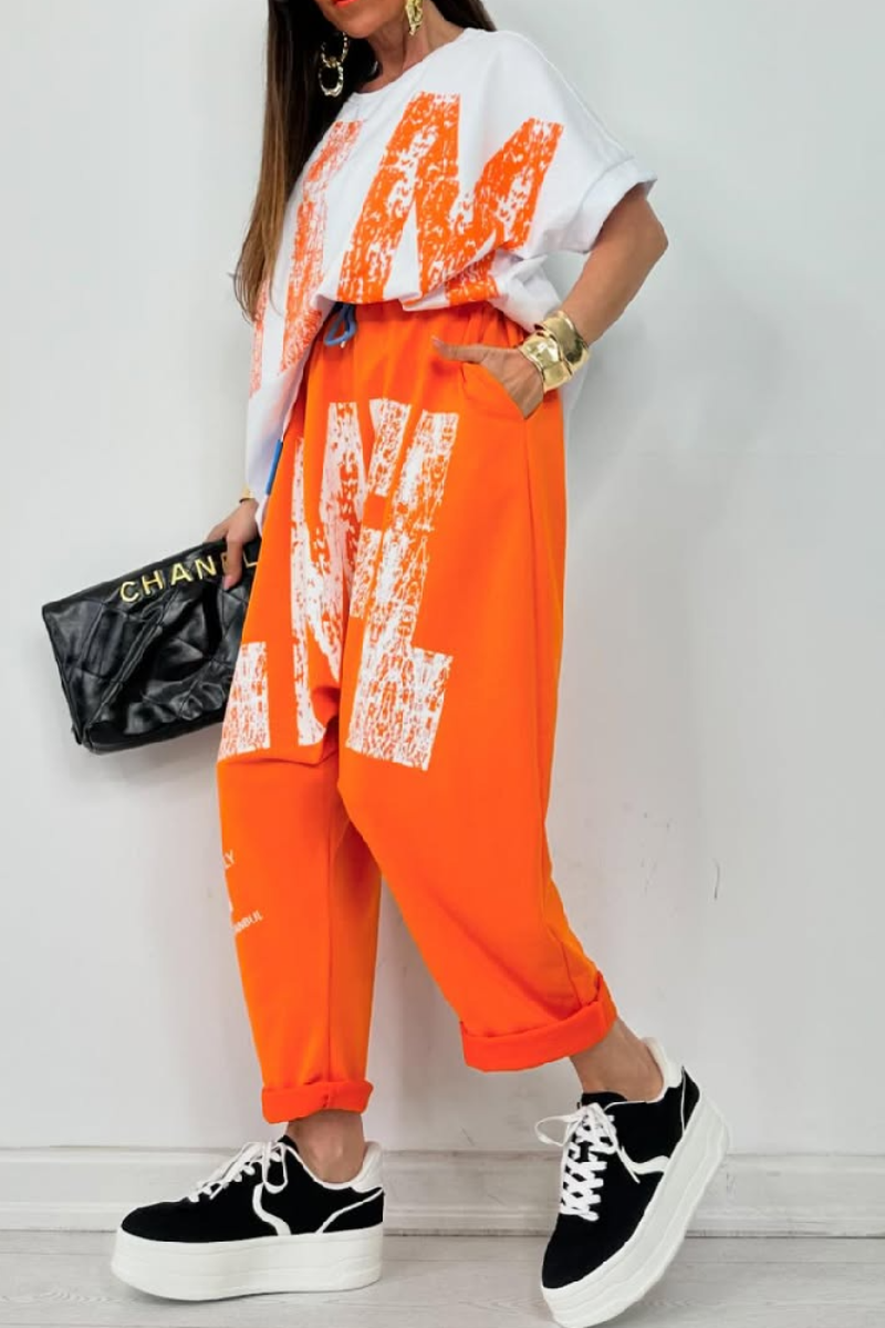 Kirelle - Ensemble décontracté femme top imprimé col rond et pantalon