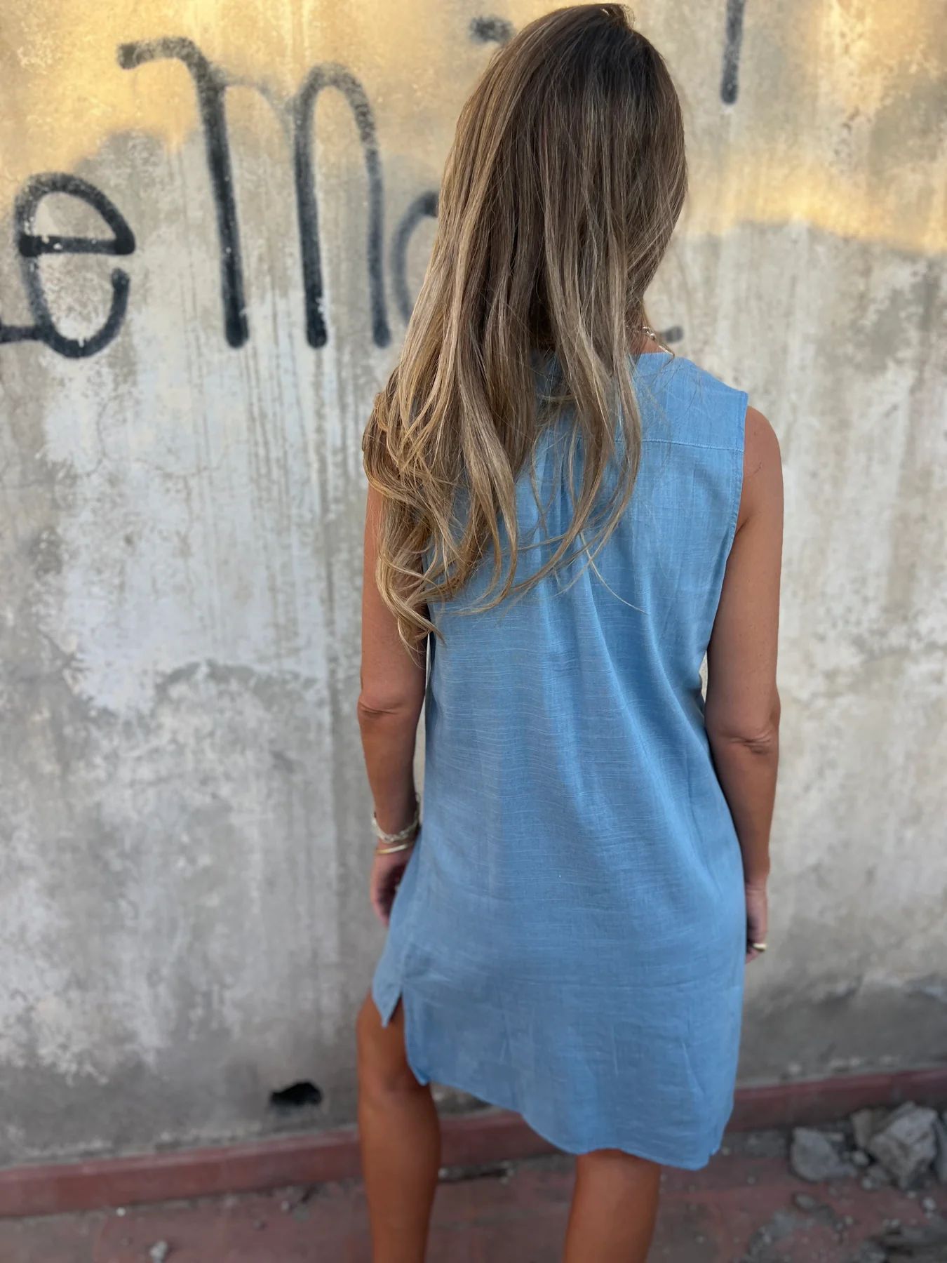 Nerelle - Robe Décontractée en Coton et Lin avec Col en V et Poche Latérale