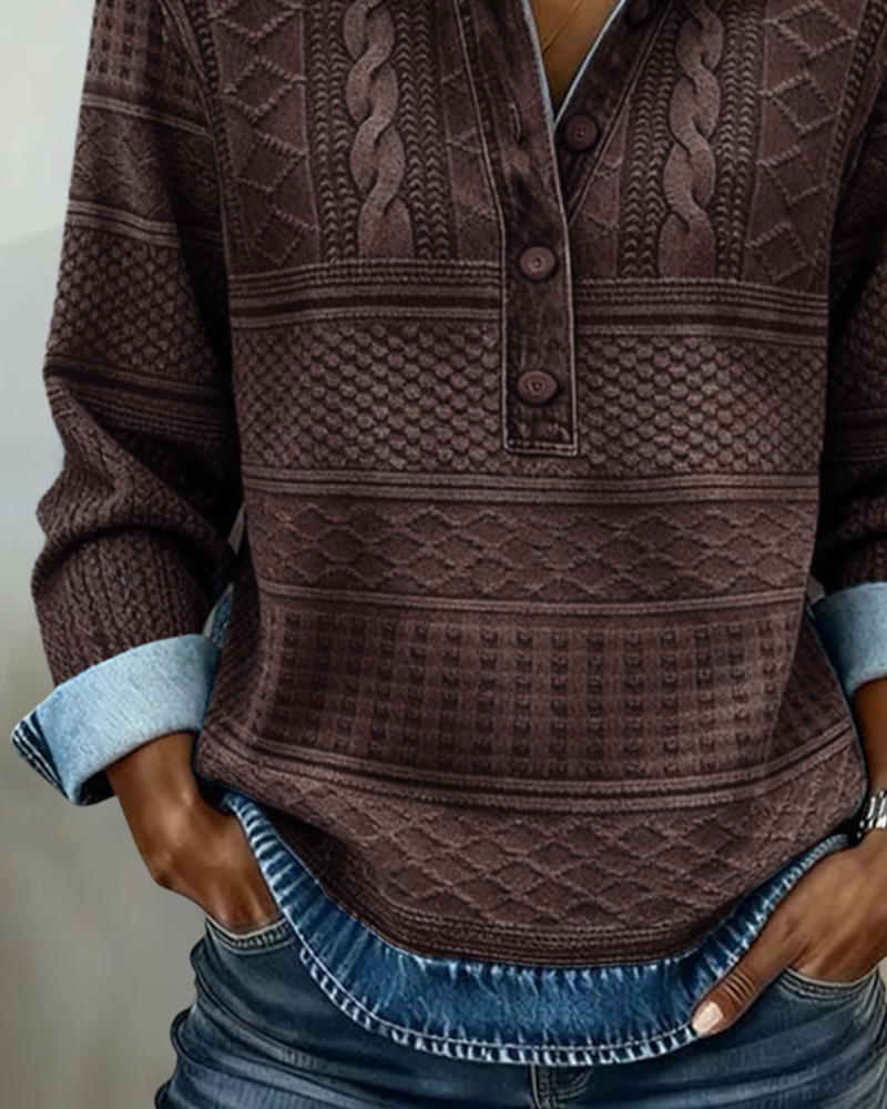 Gwenoriah - Pull Moderne à Demi-Boutonnage – Style Denim Chic