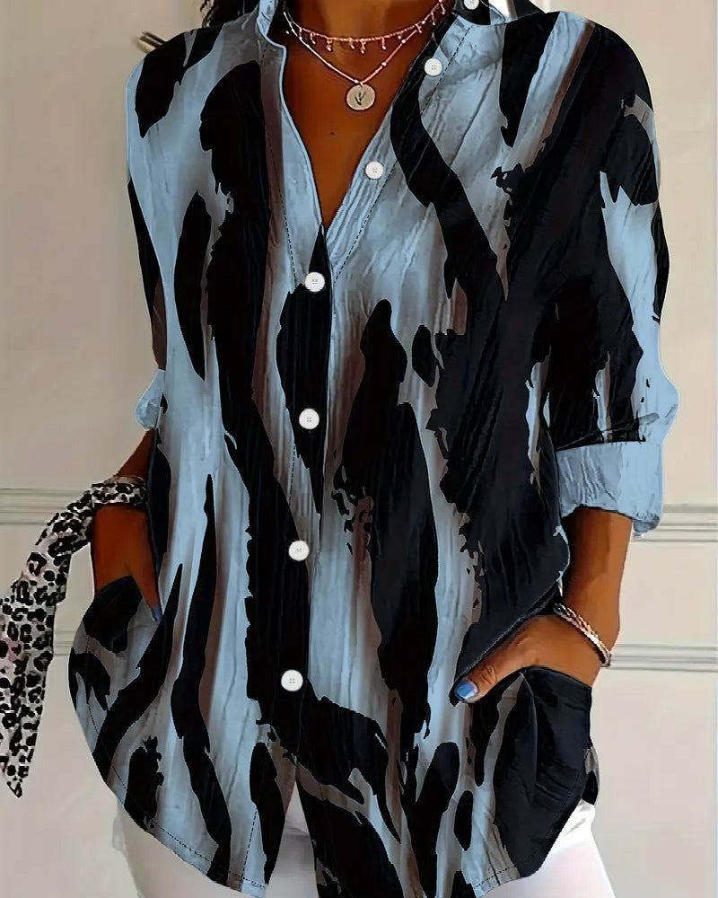 Telyra - Blouse Col Montant Imprimé Irrégulier