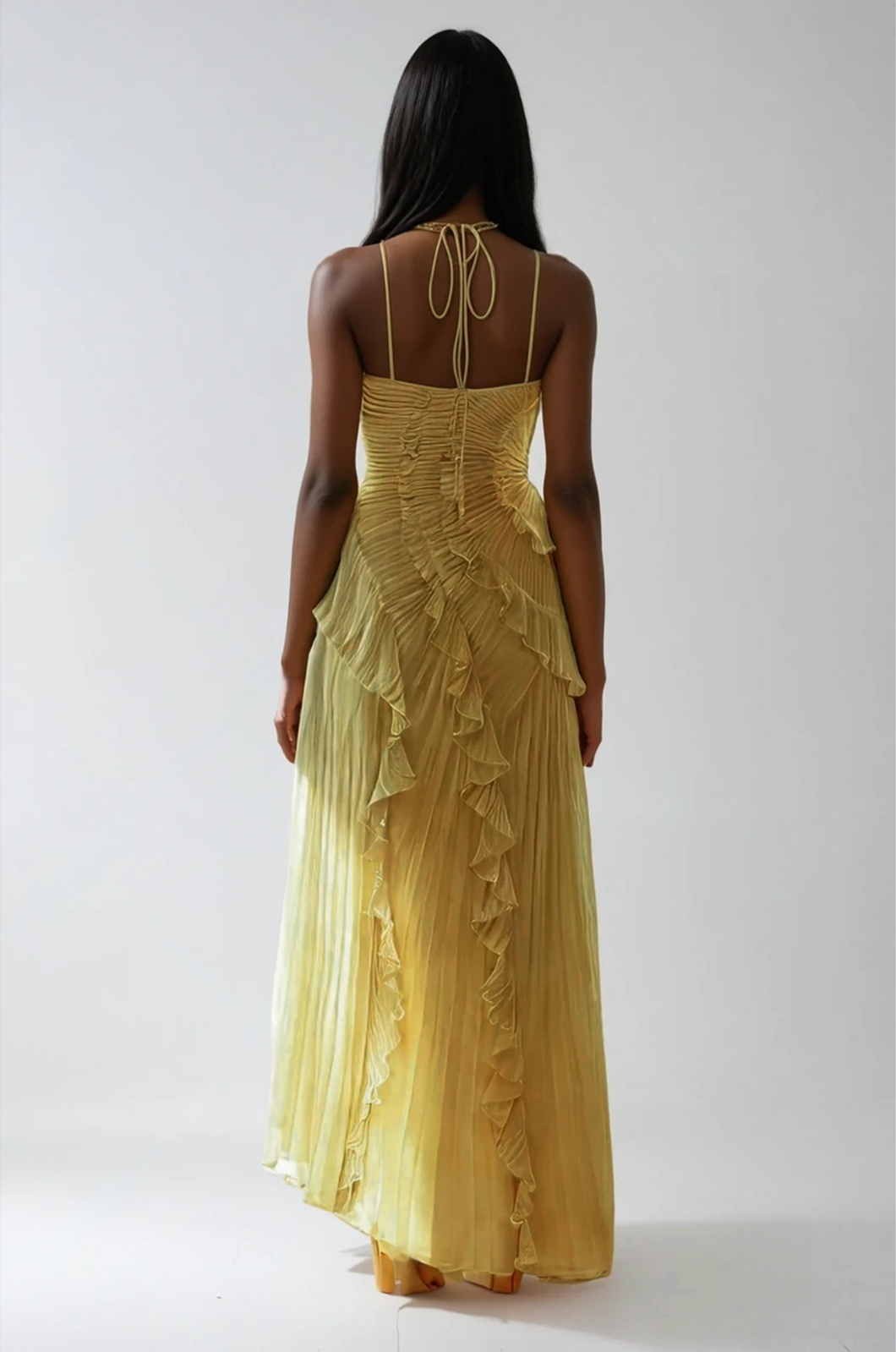 Bravielle - Robe longue femme plissée avec volants asymétriques élégants