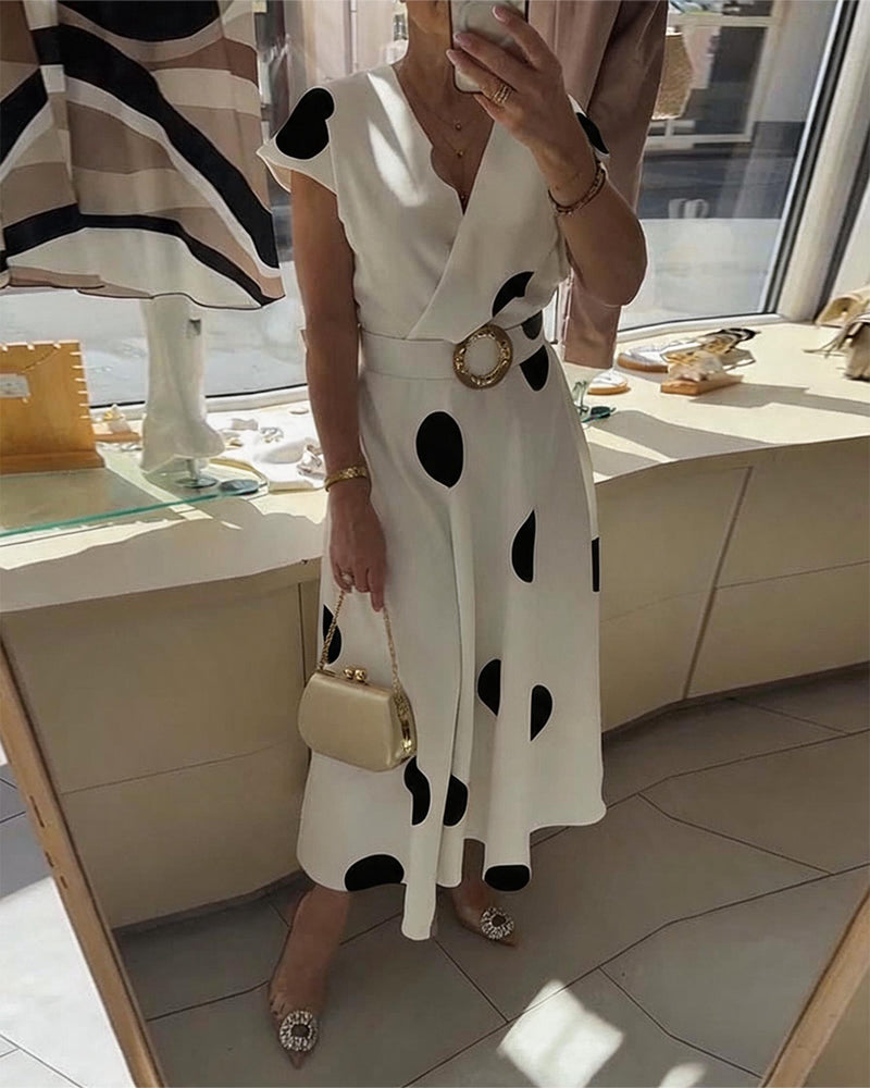 Kalessae - Robe midi femme à pois avec décolleté en V