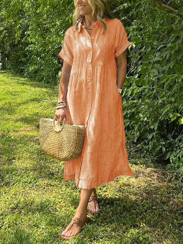 Melania - Robe chemise rayée avec revers et boutons | Avec poches fonctionnelles