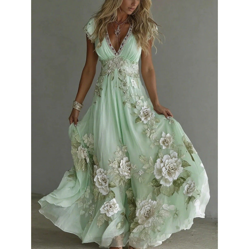 Noemiya - Robe longue femme en chiffon avec dentelle brodée