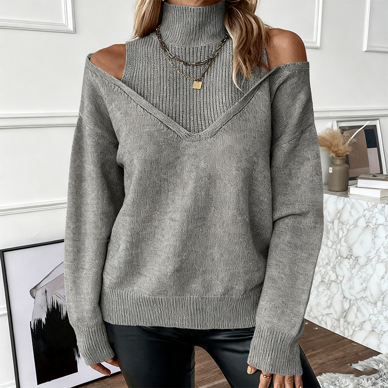 Avenelle - Pull Femme Audacieux En Laine Avec Col Montant Et Épaules Dénudées