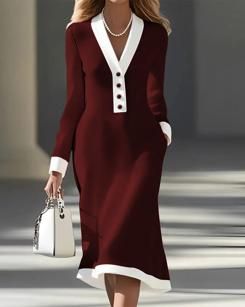 Brenyla - Robe Midi Élégante à Col Contrasté