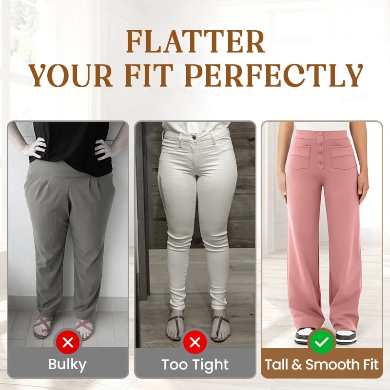 Nara - Haute élasticité - Pantalon décontracté taille haute à jambe droite