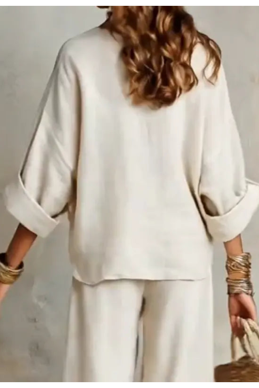 Annemarie - Ensemble femme col V avec pantalon large