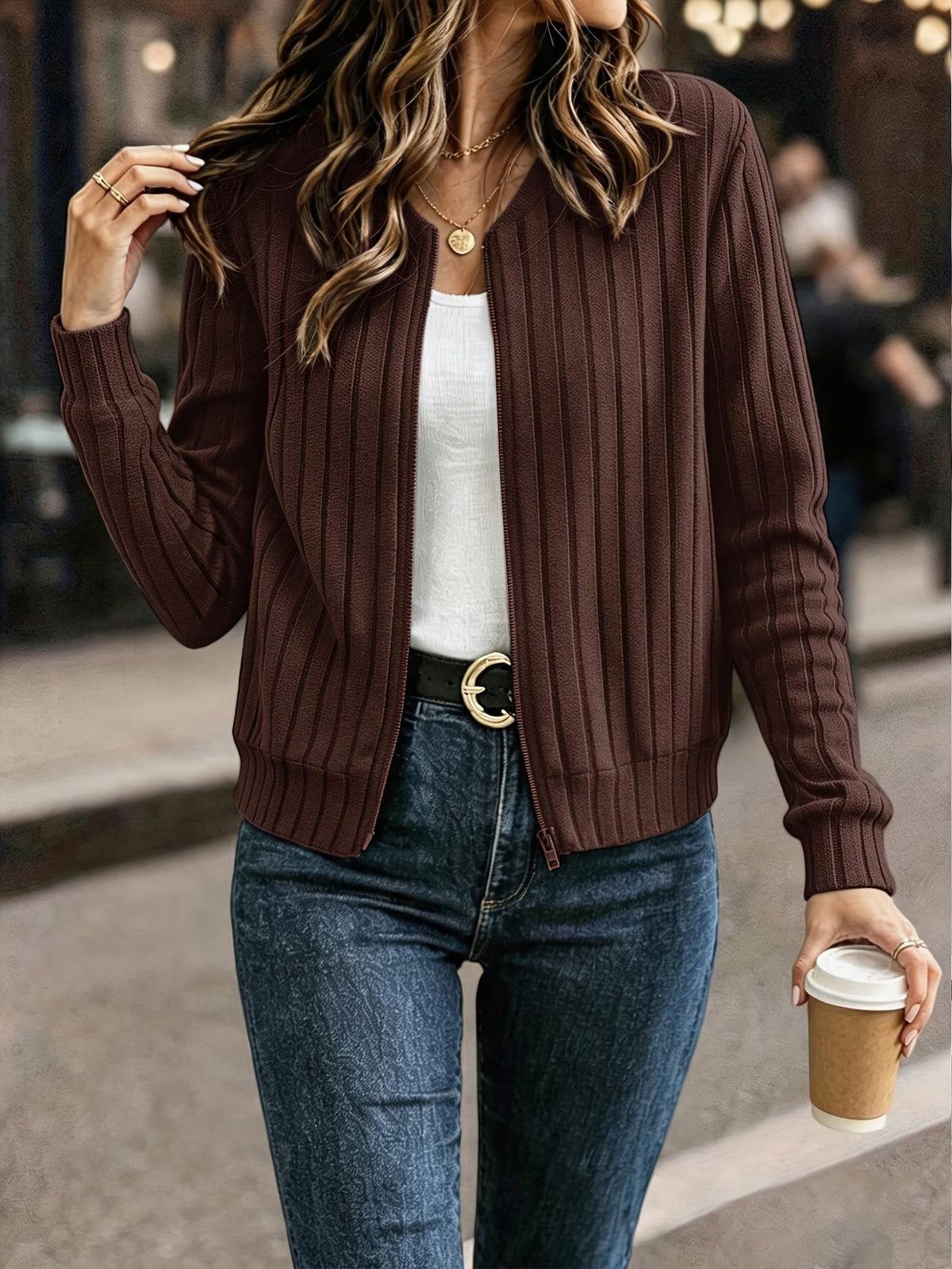 Coby - Veste femme côtelé avec fermeture zippée