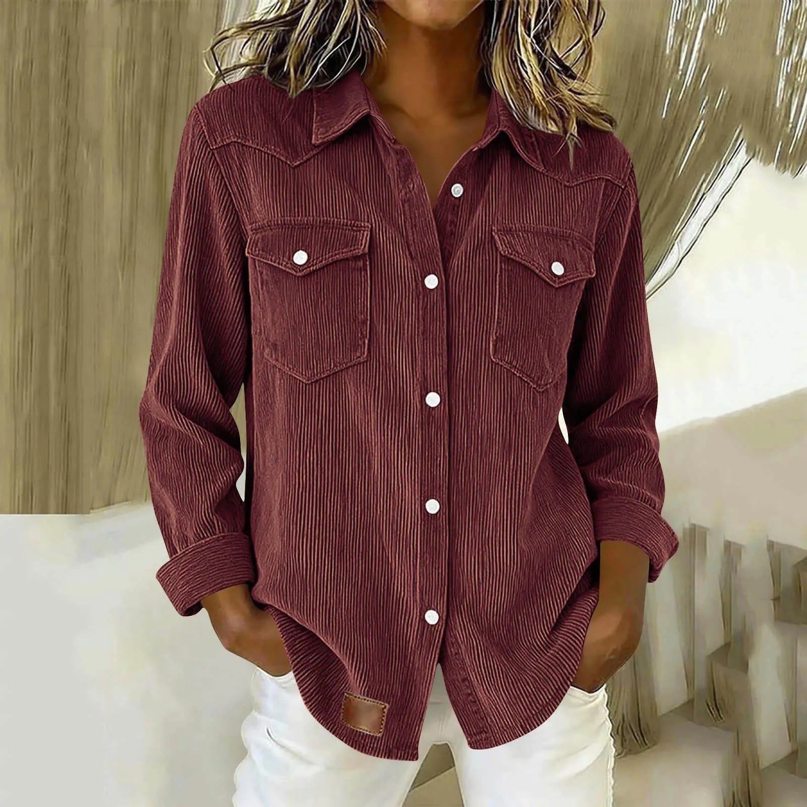 Sigrid - Chemise femme rayée boutonnée avec poches