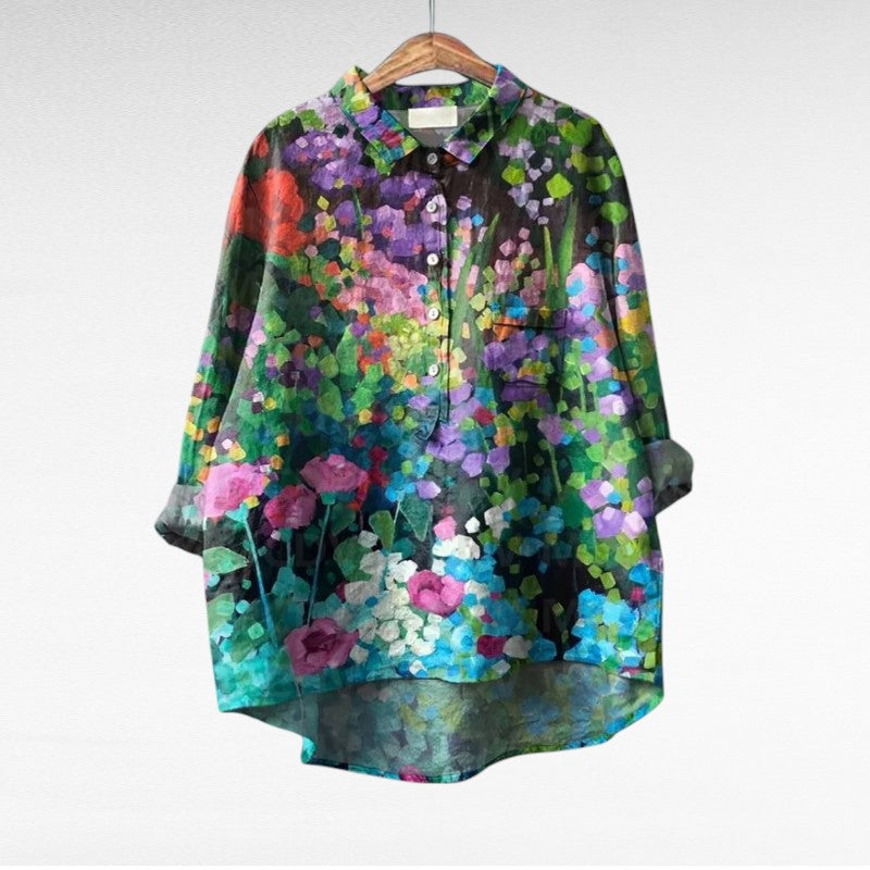 Dovira - Chemisier Artistique À Imprimé Floral Multicolore