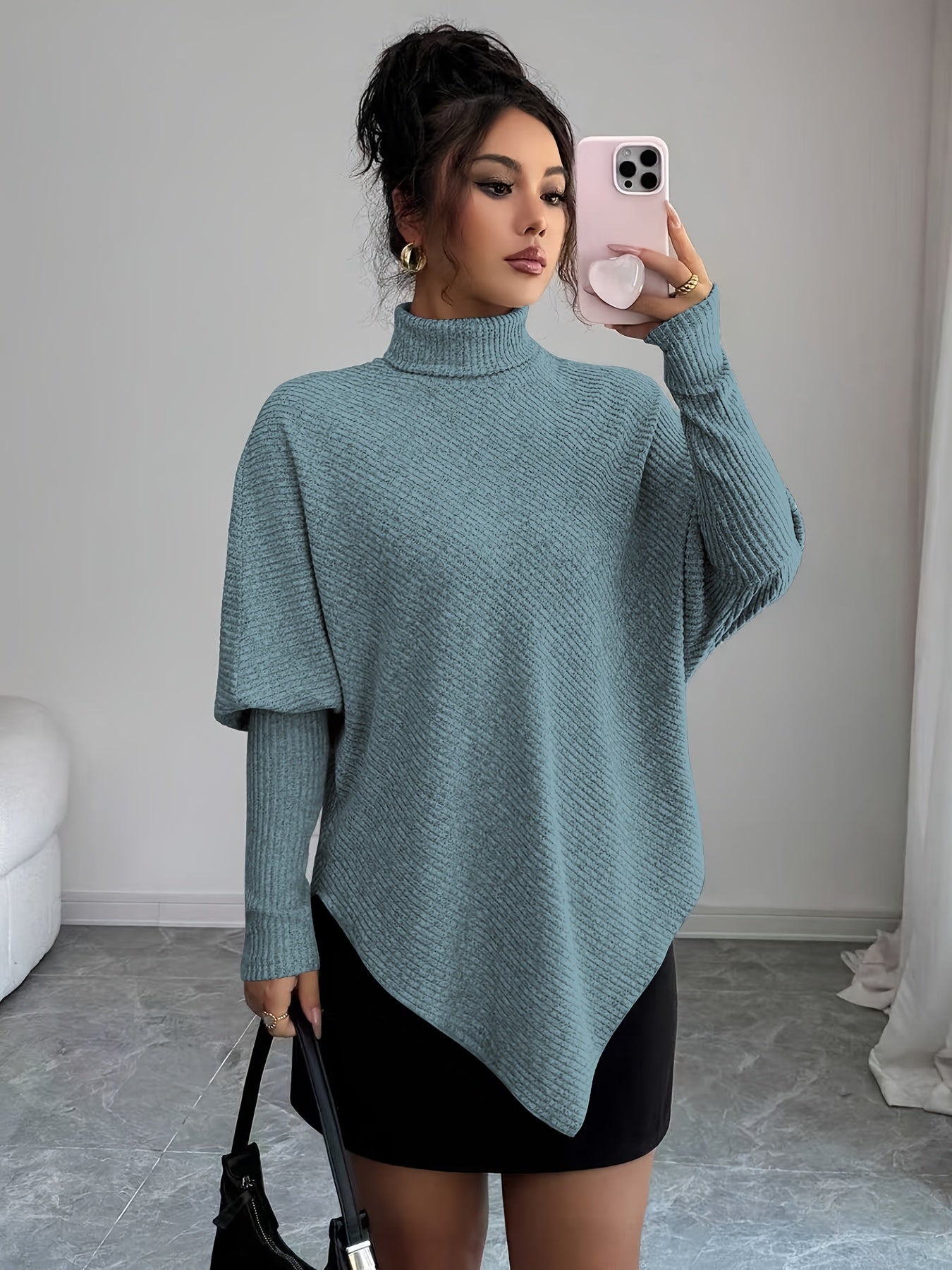 Ilyssa - Pull Asymétrique Col Montant Élégance Moderne