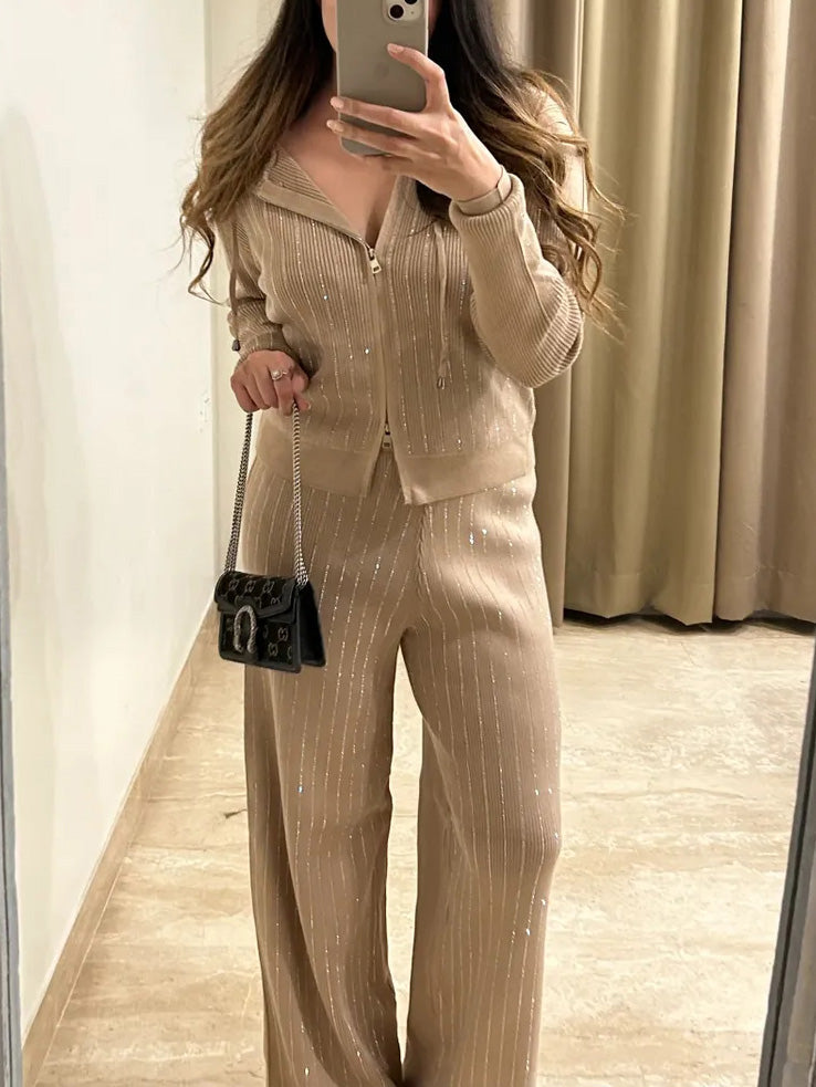 Aglaé - Ensemble Cardigan à Capuche en Maille en Soie Brillante