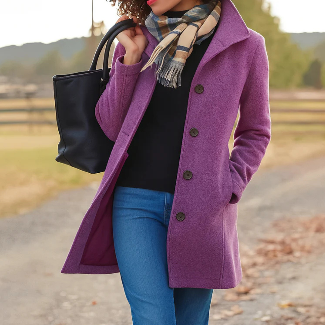 Renate - Manteau femme long boutonné au style classique