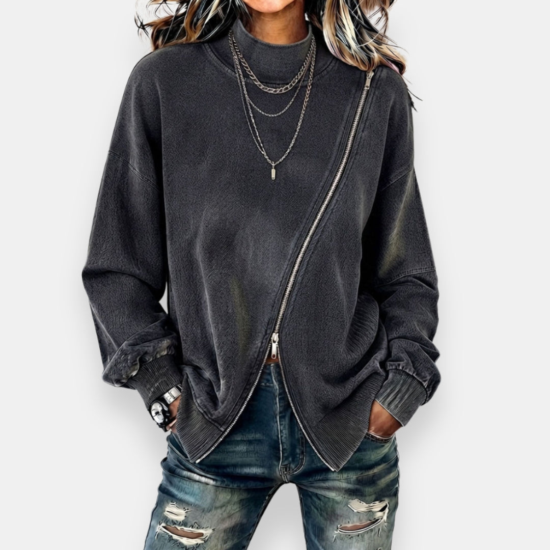 Gerdina - Sweat femme oversize avec zip asymétrique
