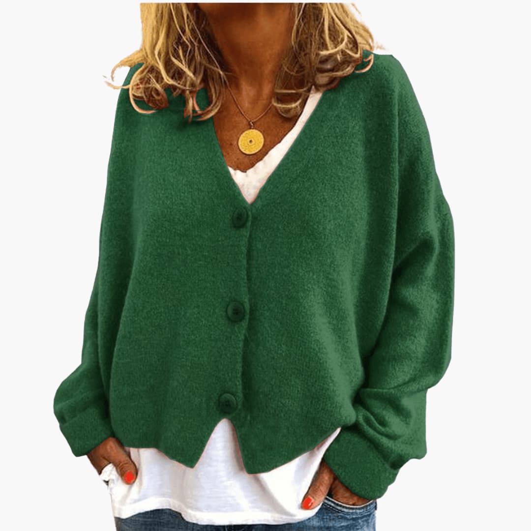 Sixtine - Cardigan femme tricoté boutonné à coupe décontractée douce
