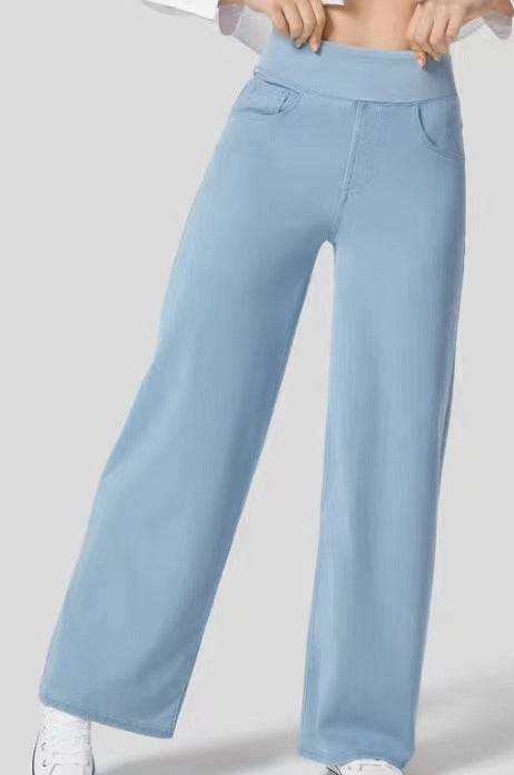 Ruvessa - Jean femme taille haute jambe large très extensible coupe moderne