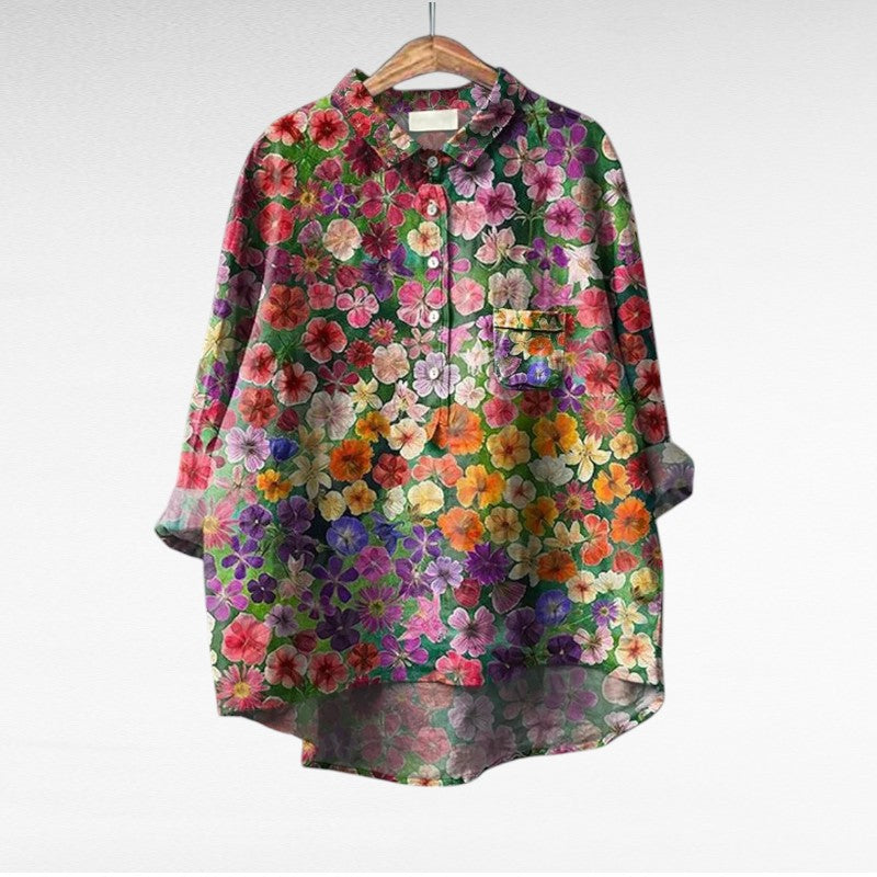 Dovira - Chemisier Artistique À Imprimé Floral Multicolore
