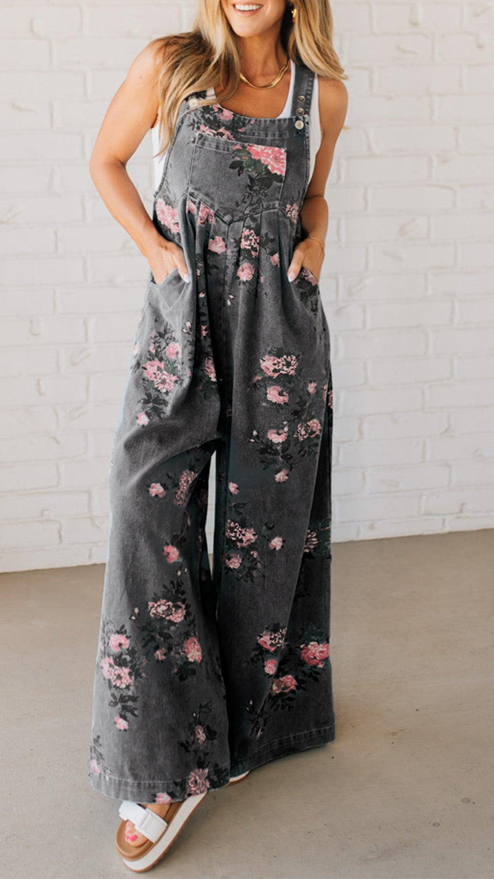 Elaria - Combinaison en Jean pour Femme avec Imprimé et Poches