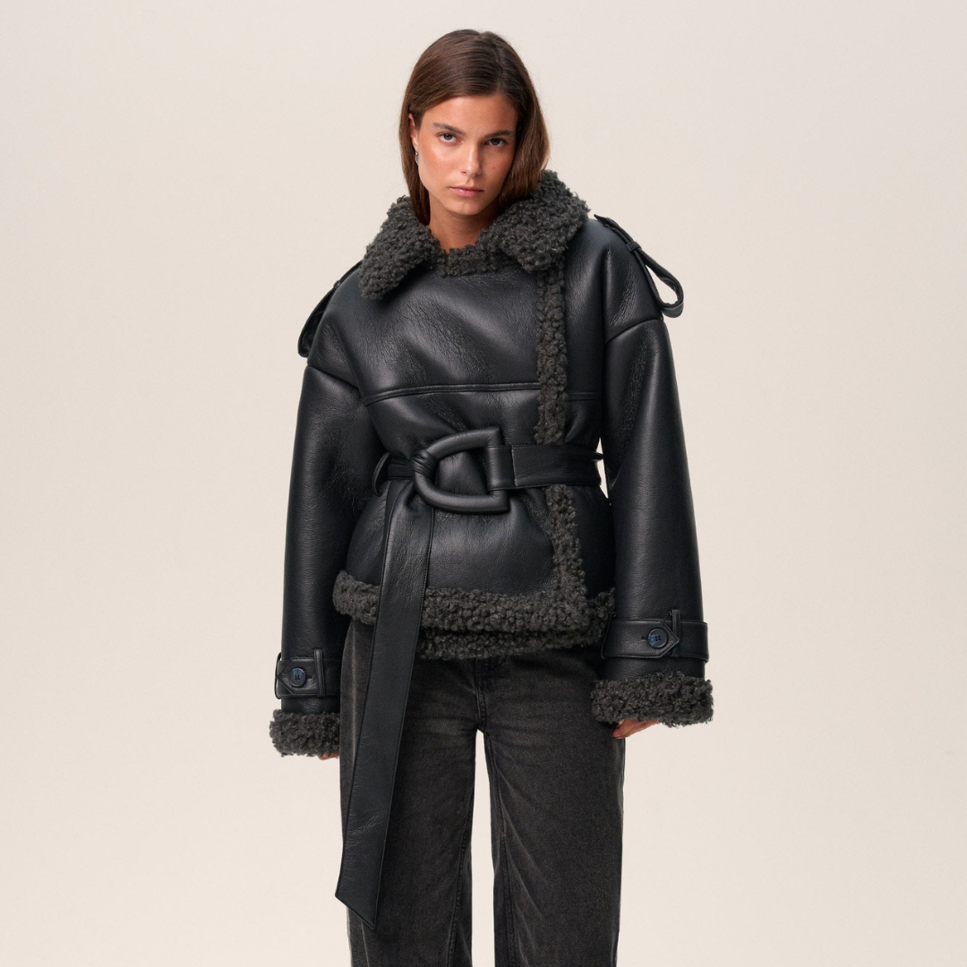 Dorelya - Manteau Shearling Ceinturé Élégance Hivernale