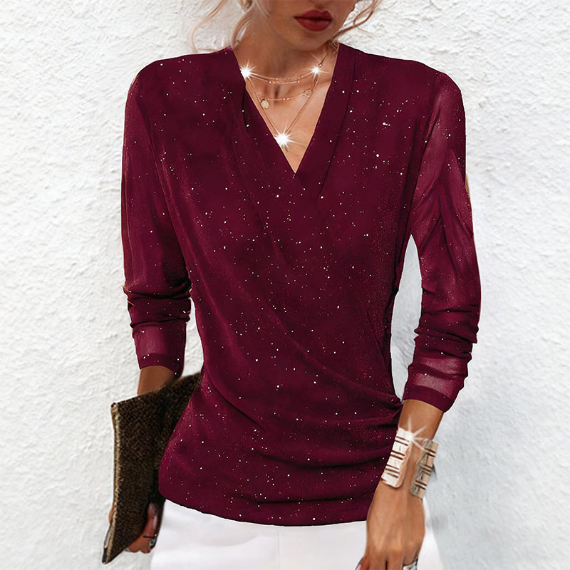 Oralindra - Blouse Croisée Élégante à Manches Longues