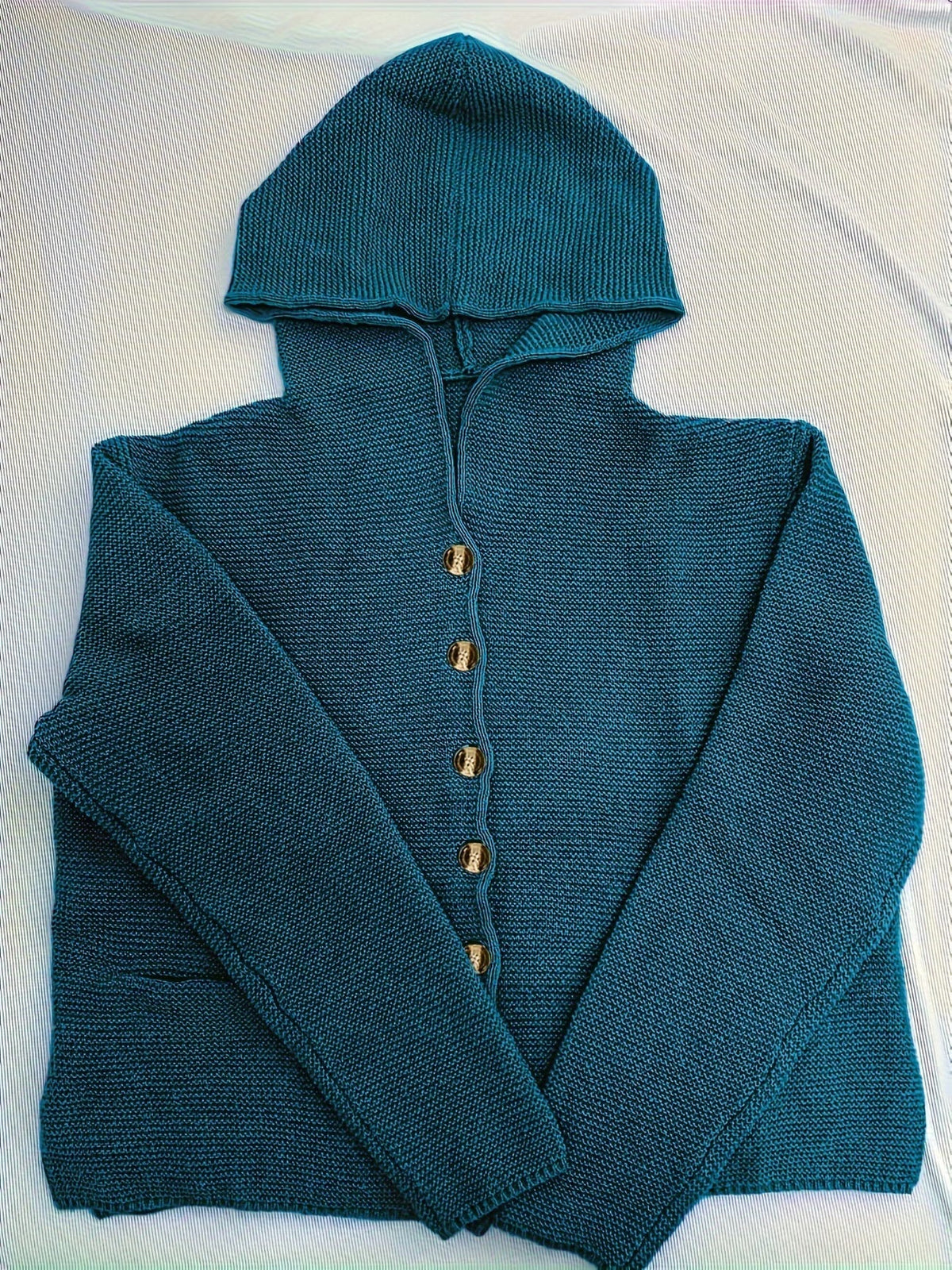 Maëline - Women's chunky knit hooded cardigan with buttons