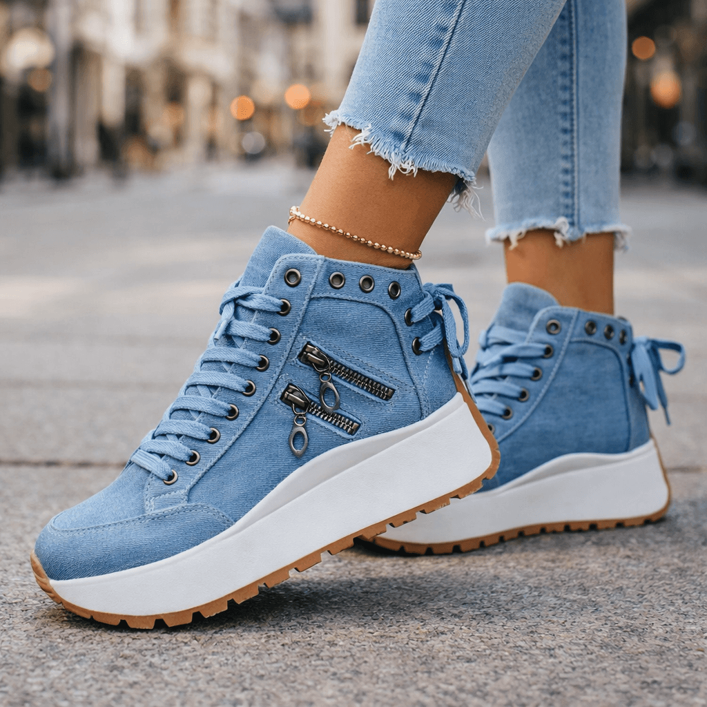 Jasmyra - Baskets plateforme femme denim bleu style chunky moderne