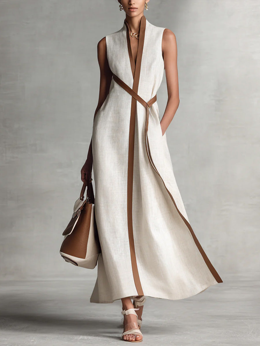 Azyra - Robe Longue Femme Fluide Sans Manches Coupe Élégante Taille Croisée