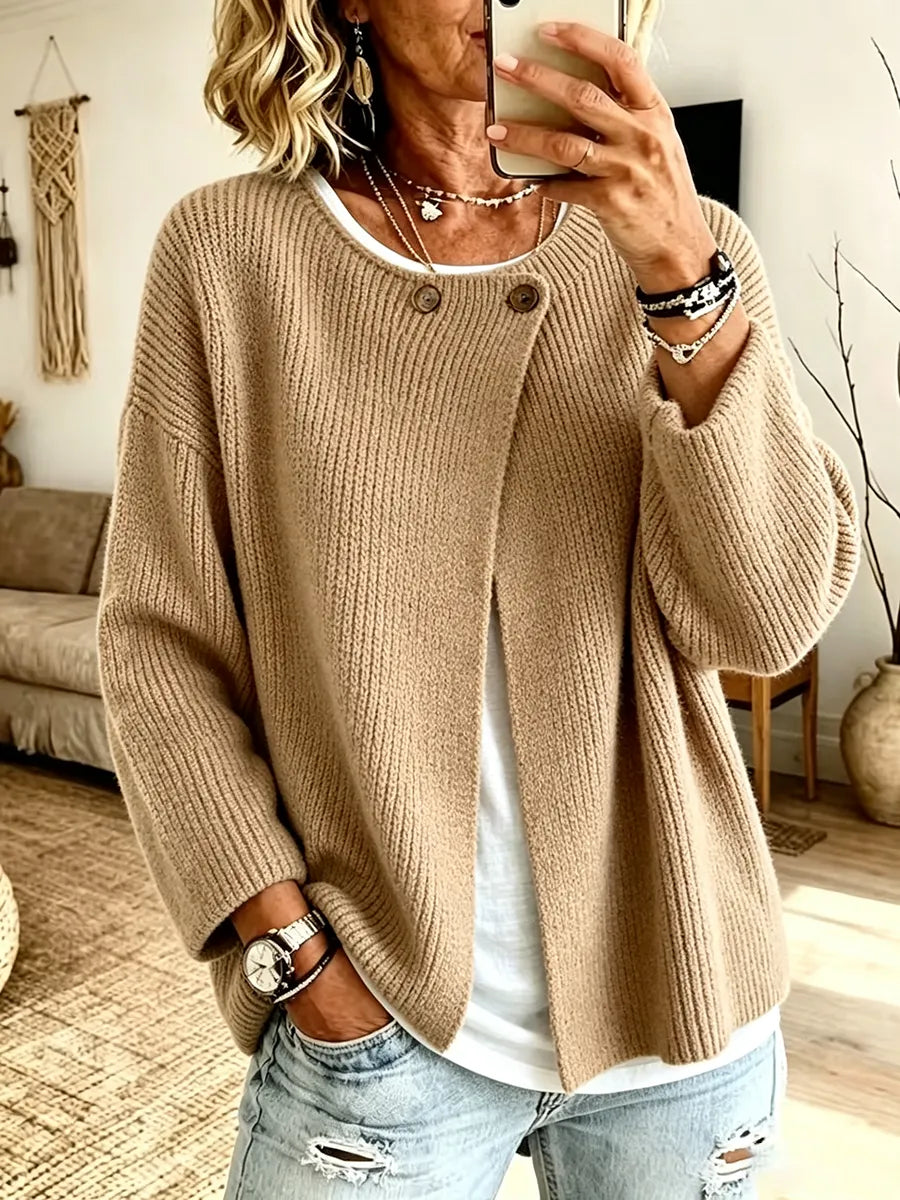 Lobke - Cardigan femme en maille côtelée à coupe asymétrique