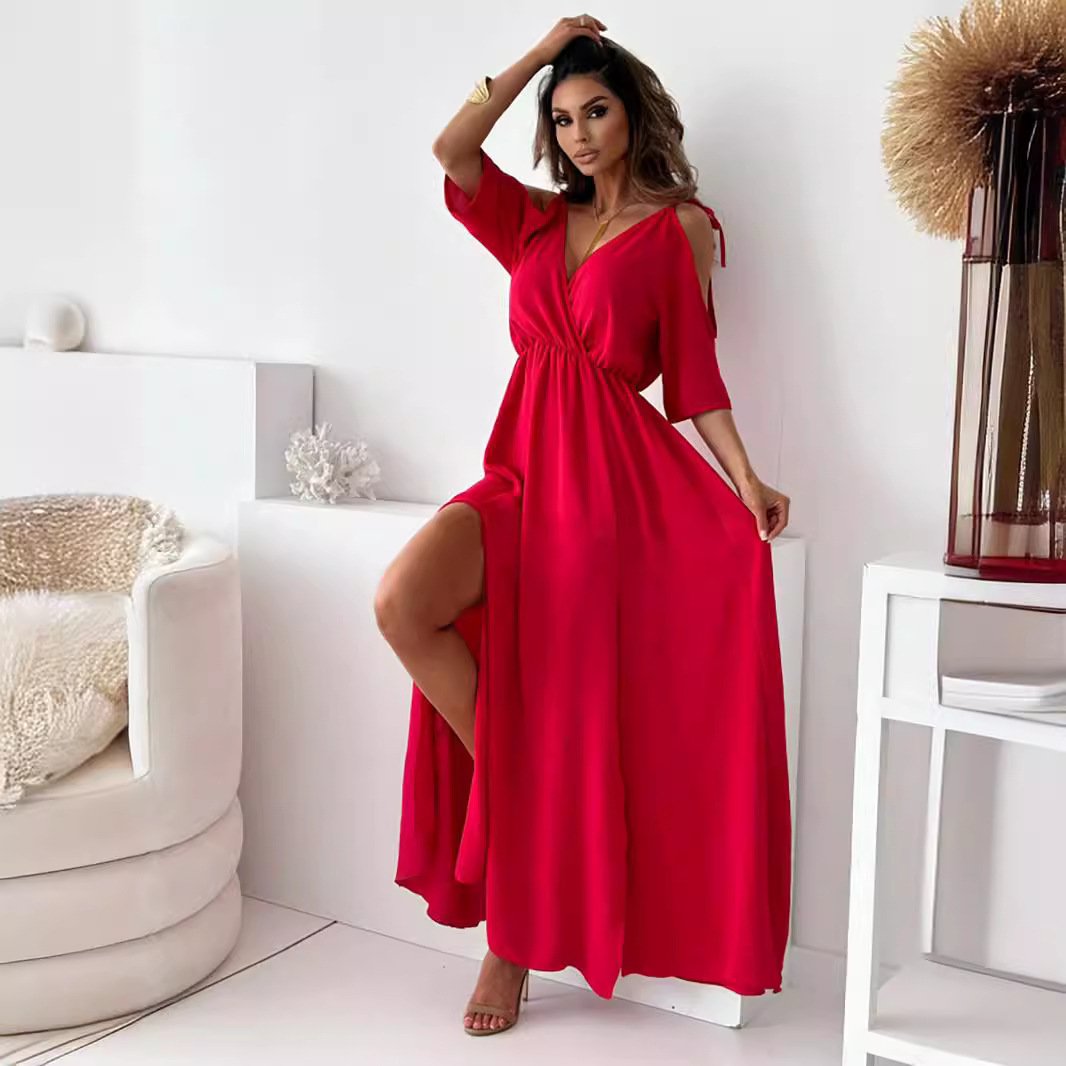 Havessira - Robe Maxi Élégante à Épaules Dénudées et Col V