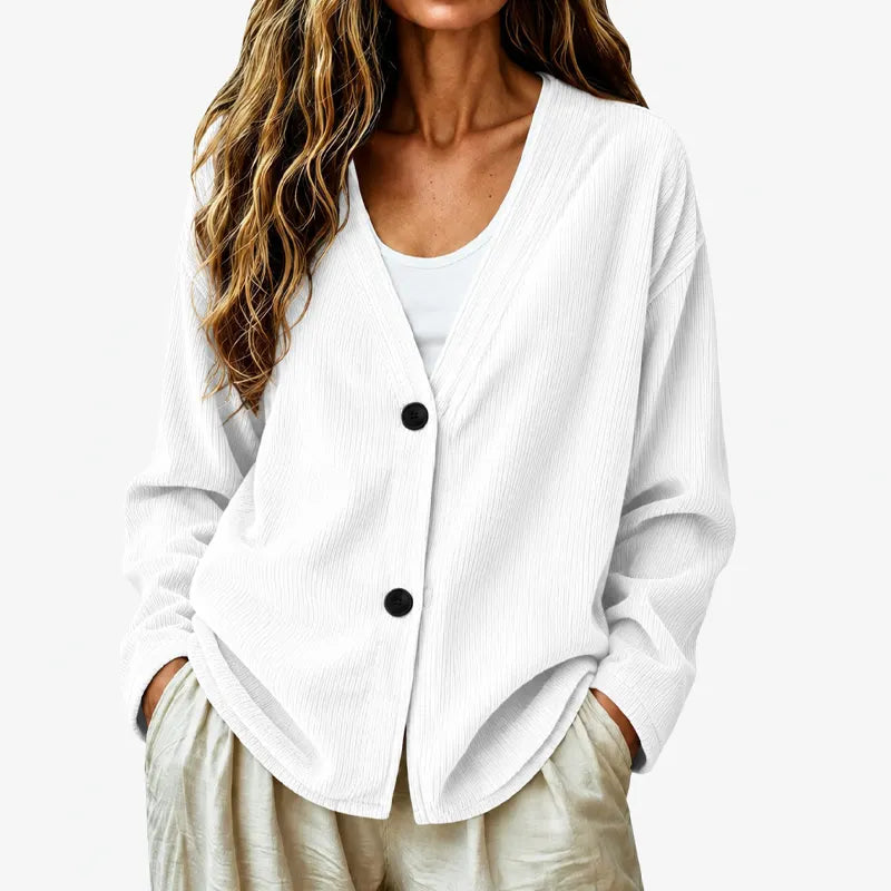 Priscilla - Cardigan femme côtelé à col V coupe ample