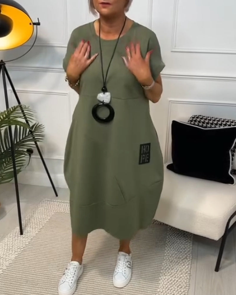 Marie - Robe Décontractée à Manches Courtes avec Imprimé Lettre pour Femme