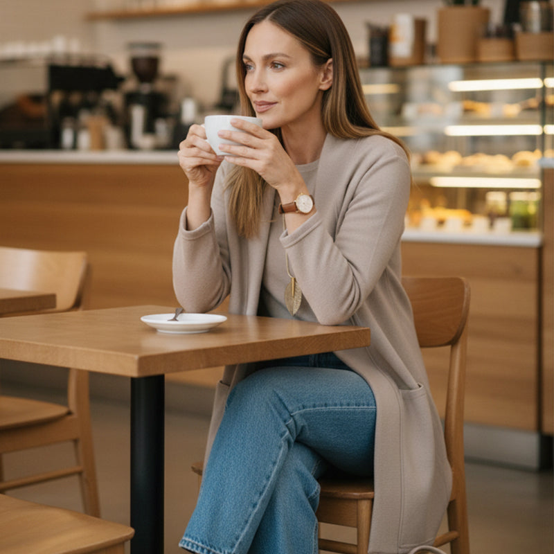 Edda - Ensemble femme trois pièces avec cardigan long élégant